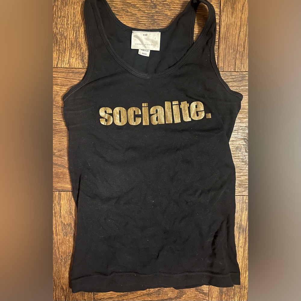 E.vil Foiled Socialite Tank Top BLK SZ SM RETRO Y2K signature E.vil Logo on back